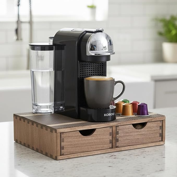 DDYURI Coffee Pods Storage Drawer Holder for Capsules - Multi Functional Desk Organizer Drawers For K cups Coffee Maker Brew - Kitchen Mini Wooden Box Chest Sideboard Counter Organization CF1D2C Dark