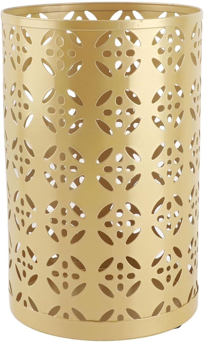 Zerodis Large Round Hollow Design Metal Umbrella Holder, Stylish Gold Finish Steel Umbrella Stand for Entryway, Home Office, and Outdoor Use (S)