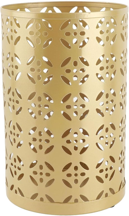 Zerodis Large Round Hollow Design Metal Umbrella Holder, Stylish Gold Finish Steel Umbrella Stand for Entryway, Home Office, and Outdoor Use (S)