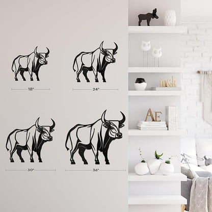 SIGNLEADER Metal Wall Art Decor Ferocious Cow Minimalist Modern Abstract Wall Sculpture Hangings Home Decoration for Living Room, Bedroom, Bathroom, Kitchen, Outdoor - 18" Black