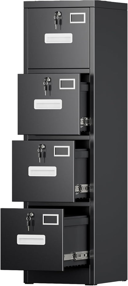 Aobabo 4 Drawer File Cabinet, Metal Filing Cabinet with Lock for Office Letter/Legal Size,Black,Required-Assembly
