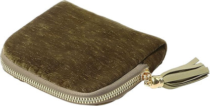 Travel Jewelry Case, Small High-End Large-Capacity Tassel Storage Bag Gifts for Women, Pouch Bags with Zipper, Velvet Jewelry Organizer Storage Bag for Bracelet Rings Earring (Matcha)