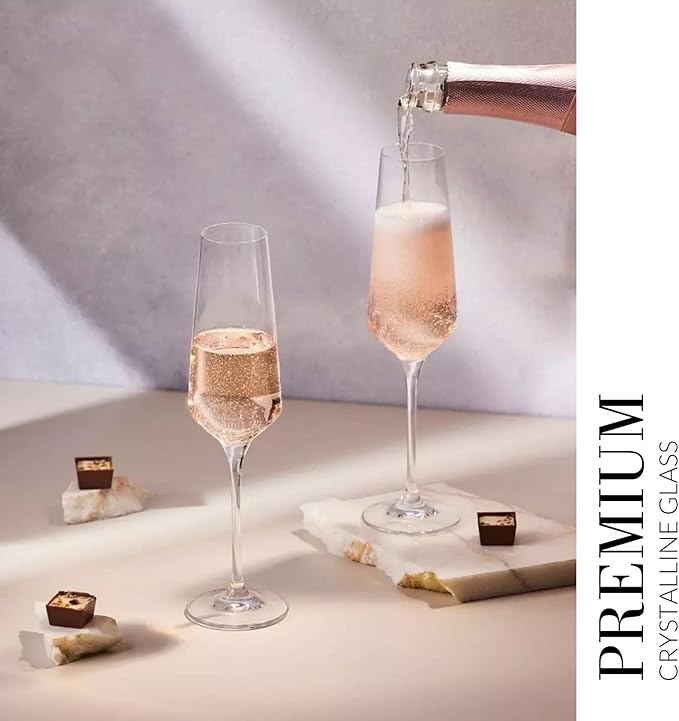 KROSNO Crystal Champagne Flute Glass | Set of 6 | 6.1 oz | Avant-Garde Collection | Perfect for Home, Restaurants and Parties | Dishwasher Safe