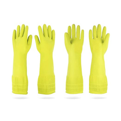 DABOGOSA Mamison 2 Pairs Reusable Waterproof Household Dishwashing Cleaning Rubber Gloves, Non-Slip Kitchen Glove (Green, Large (Pack of 2))