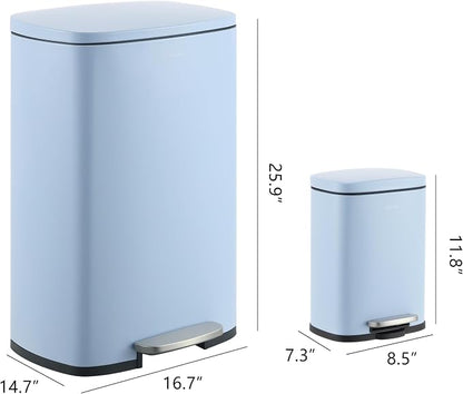 happimess HPM1006H Connor Rectangular 13-Gallon Trash Can with Soft-Close Lid and Free Mini Trash Can, Fingerprint Resistant, Modern, Minimalistic for Home, Kitchen, Office, Bathroom, Tide Pool Blue