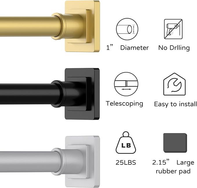 UIOSANRT Tension Shower Curtain Rod 31-68 Inches Non-Slip Shower Rod Tension Mounted No Drill Black Shower Curtain Rods Spring Tension Rod Adjustable Tension Curtain Rod for Windows Bathroom