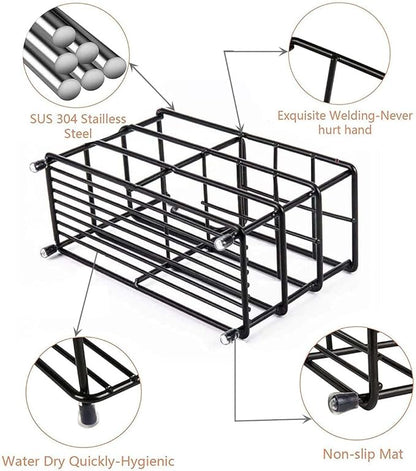 Stainless Steel Toothbrush and Toothpaste Holder for Bathroom – 7-Slot Black Organizer, Space-Saving Hygienic Storage with Modern Design for Countertop