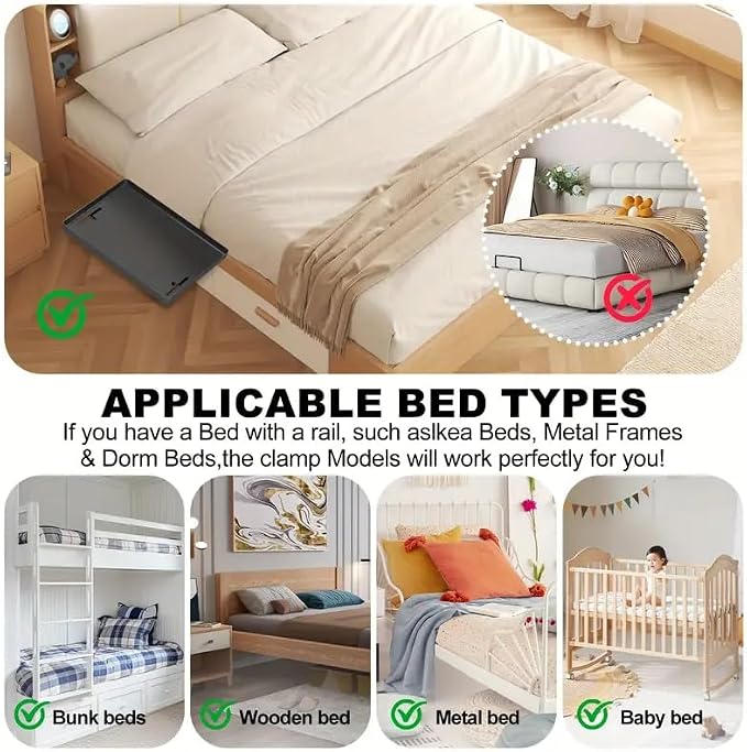 Bedside Shelf for Dorm Room Bunk Bed & Top Bunk, College Dorm Room Essentials, Bedside Caddy, Clip on Floating Desk Tray, Bed Side Table Storage, Loft Nightstand Decor - Cable Catch, Black
