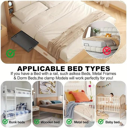 Bedside Shelf for Dorm Room Bunk Bed & Top Bunk, College Dorm Room Essentials, Bedside Caddy, Clip on Floating Desk Tray, Bed Side Table Storage, Loft Nightstand Decor - Cable Catch, Black