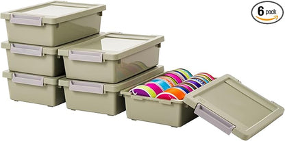 IRIS USA 2 Qt. Craft Storage Bins with Lids, 6-Pack, |Made in USA|, Clip Box, Small Plastic Sensory Bin Tote Organizer Containers for Art Supplies, Paper, & Office, Stackable - Sage Green