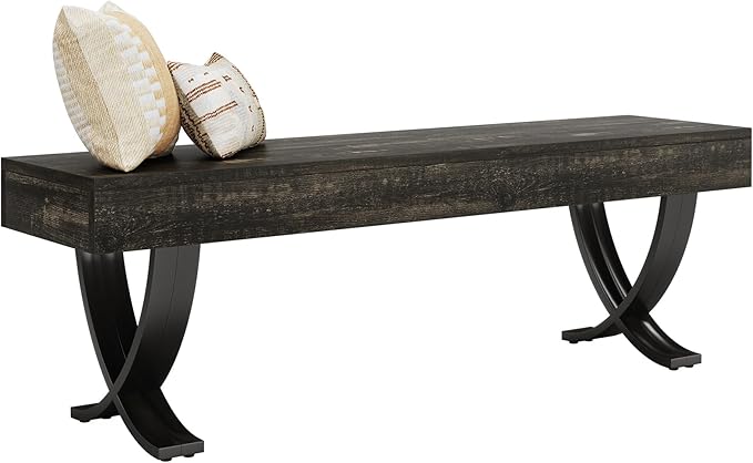 Tribesigns Entryway Shoe Bench, 55-Inch Wooden Shoe Bench with Metal X-Shaped Legs, Industrial Long End of Bed Stool with Seating for Living Room, Bedroom, Hallway, Porch (Oak & Black)