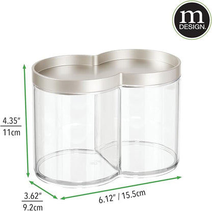 mDesign Plastic Canister Jar Organizer Set with Storage Lid - Home Decor Holder for Bathroom/Restroom Vanity Countertop, Cabinet - Holds Cotton Balls, Soap, Lumiere Collection, Clear/Matte Satin