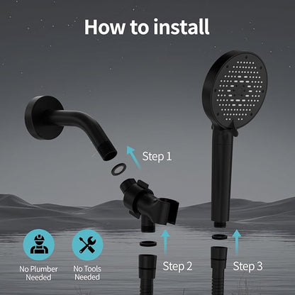 SR SUN RISE NSF Certified Filtered Shower Head with Handheld for Hard Water to Remove Chlorine High Pressure 9-Spray Setting (with Power Wash) Anti-Clog Nozzles(1 Filter, Matte Black)