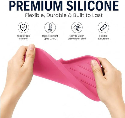 MicoYang Silicone Soap Dish with Drain Spout — Self-Draining Sink Organizer Tray for Bathroom & Kitchen, Sponges, Dispensers & Soap Holder, Non-Slip & Dishwasher Safe, Rose (Medium, 9.6"×5.3")