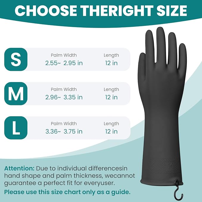 4 Pairs Rubber Dishwashing Gloves with Hanging Hooks - Reusable Cleaning Gloves for Kitchen & Household, Non-Slip, Durable and Flexible (Large, 4 Colors: Black, Pink, Blue, Purple)