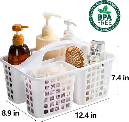 JiatuA Portable Shower Caddy Basket with Compartments Cleaning Supplies Organizer with Handle Plastic Storage Divided Tool Bin for Bathroom, Bedroom, Kitchen, College Dorm, Garden, Under Sink, White