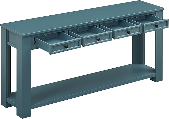 Knocbel Console Table Hallway Entryway Side Table, 63" Long Sofa Table Furniture with 4 Drawers and Bottom Shelf for Living Room Home Decor, New Dark Blue