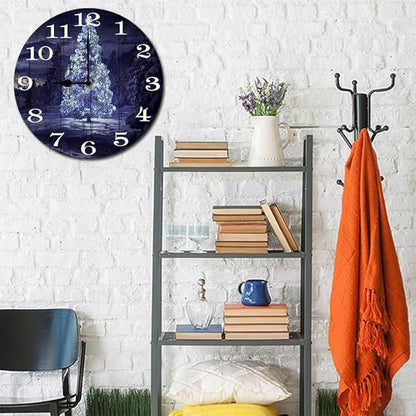 Pine Wall Clock 10 Inch Wooden Battery Operated Autumn Forest Maple Leaves Wall Clocks Decorative Indoor,Decorative for Kitchen Bathroom Bedroom