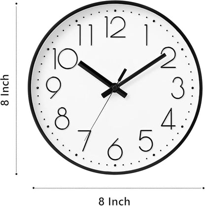 DAXSMY Wall Clock - 8 Inch Silent Non-Ticking Modern 3D Wall Clocks Battery Operated - Decorative Clock for Kitchen, Home Office, Bathroom, Bedroom(White)