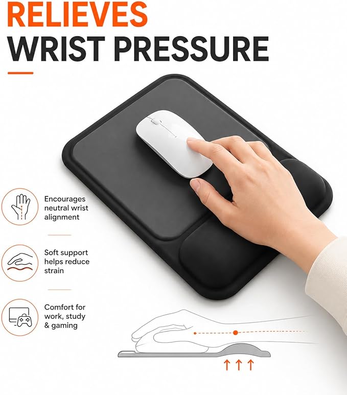 eulps Ergonomic Mouse Pad with Wrist Rest, Gel Mousepad with Soft Wrist Support, Non-Slip PU Base, Smooth Surface Mouse Pad for Wrist Pain Relief, Computer Laptop Office Home & Gaming (Classic Black)
