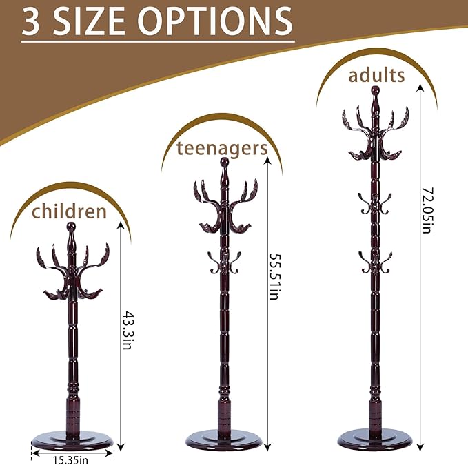 Solid Wooden Coat Rack Stand, Coat Racks Freestanding with 14 Hooks, Natural Birch Wood Coat stands with Sturdy Round Base, Tree Coat Hanger Standing for Entryway Bedroom Office (Chi Bang)