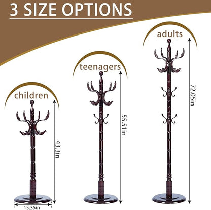 Solid Wooden Coat Rack Stand, Coat Racks Freestanding with 14 Hooks, Natural Birch Wood Coat stands with Sturdy Round Base, Tree Coat Hanger Standing for Entryway Bedroom Office (Chi Bang)