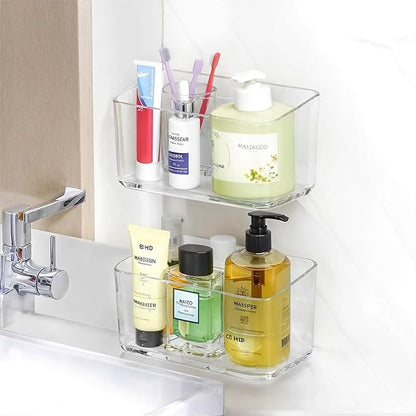 2 Pack Clear Shower Shelf, Adhesive Bathroom Shower Shelves, Wall Mounted Bathroom Shower Organizer, No Drill Shower Shelves with Self Adhesive Tape, Transparent