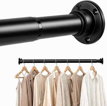 Closet Rod Adjustable 17 to 28 Inch, 1-1/4” Diameter, Closet Rods for Hanging Clothes, Stepless Metal Heavy Duty Hanging Rod for Closet Wardrobes Laundry RV (Black)