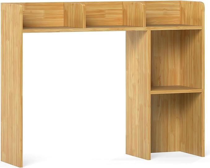 Desk Hutch, Desktop Shelf with 5 Shelves, Desk Bookshelf w/Anti-Toppling Devices, Wood Table Top Bookshelf Organizer, Small Desk Shelf for Study, Office, Dorm (Burlywood, 5 Shelves)