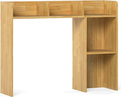 Desk Hutch, Desktop Shelf with 5 Shelves, Desk Bookshelf w/Anti-Toppling Devices, Wood Table Top Bookshelf Organizer, Small Desk Shelf for Study, Office, Dorm (Burlywood, 5 Shelves)