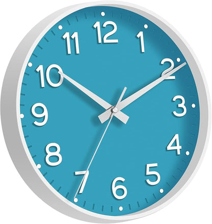 Roymnie Wall Clock, Silent Wall Clocks Battery Operated 8 Inch-Modern Non Ticking Analog Clock Decorative for Kitchen Office Bathroom Bedroom(Blue)
