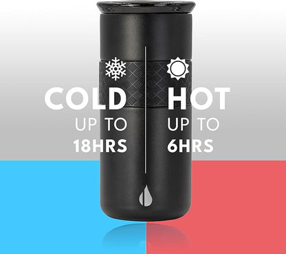 Elemental Artisan Inner Ceramic Coating Tumbler, Triple Wall Coffee Travel Mug, Reusable Stainless Steel Coffee Tumbler with Ceramic Lid for Hot (6 Hrs) & Cold (18 Hrs), 16oz - Black
