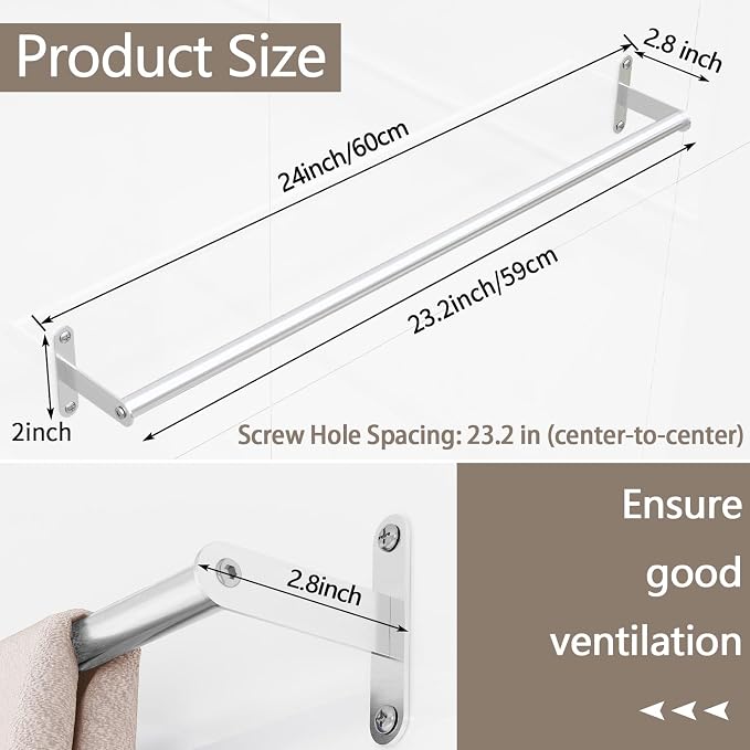 JUYSON 24 Inch Bathroom Towel Bar, Towel Racks for Bathroom Wall Mounted, Stainless Steel Heavy Duty Modern Single Towel Bar Holder Towel Rod Wall Mounted(Single Bar-Brushed Nickel,24 in)
