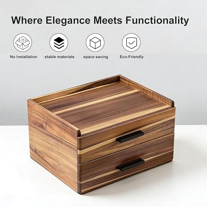Double Drawer Acacia Wood Tea Bag Organizer, 21-Slot Tea Organizers and Storage, Tea Box Organizer Storage Box for Countertop Office Coffee Corner – Bring Warmth and Order to Your Tea Corner