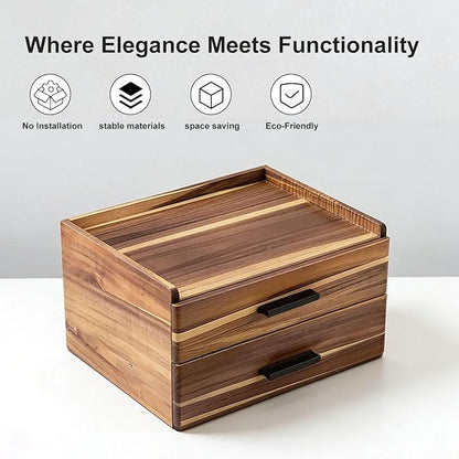 Double Drawer Acacia Wood Tea Bag Organizer, 21-Slot Tea Organizers and Storage, Tea Box Organizer Storage Box for Countertop Office Coffee Corner – Bring Warmth and Order to Your Tea Corner