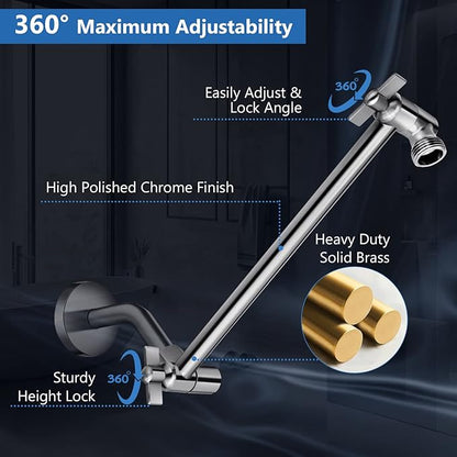 Shower Head Combo(Brushed Nickel),8 Inch High Pressure Rain Shower Head with 11 Inch Adjustable Extension Arm and 5 Settings Handheld Shower Head Combo,Powerful Shower Spray Against Low Pressure Water