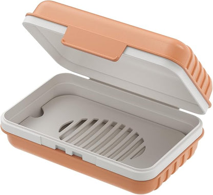 Quatish Leakproof Bar Soap Holder Dish with Lid for Shower, Portable 1 Pack Travel Soap Case Box for Gym, Camping, Hiking, Outdoor Use, Travel Size Toiletries Essentials, Keeps Soap Dry, Orange