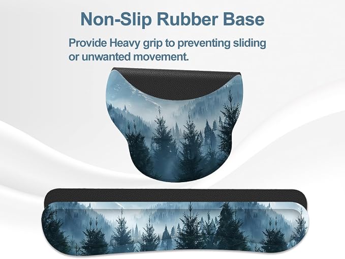 Ergonomic Mouse Pad with Wrist Rest and Keyboard Wrist Rest, Mousepad and Wrist Rest for Computer Keyboard, Pain Relief, Non-Slip Rubber Base, Mouse Pad with Wrist Support for Gaming, Cloud Forest