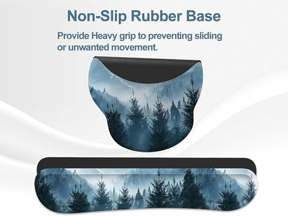 Ergonomic Mouse Pad with Wrist Rest and Keyboard Wrist Rest, Mousepad and Wrist Rest for Computer Keyboard, Pain Relief, Non-Slip Rubber Base, Mouse Pad with Wrist Support for Gaming, Cloud Forest