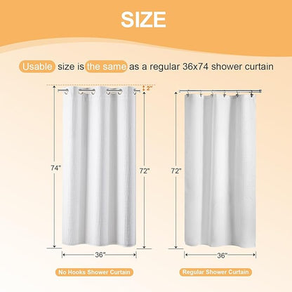 River Dream Stall Cotton Blend No Hooks Needed Shower Curtain with Snap in Liner, Water Repellent, Hotel Grade (White, 36"x74")