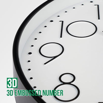 Wall Clock 10 Inch Non-Ticking Silent Modern Simple Style Round Decor Clock Black Stereoscopic Dial Quartz Wall Clocks for Home/Office/School/Living Room/Bedroom/Kitchen