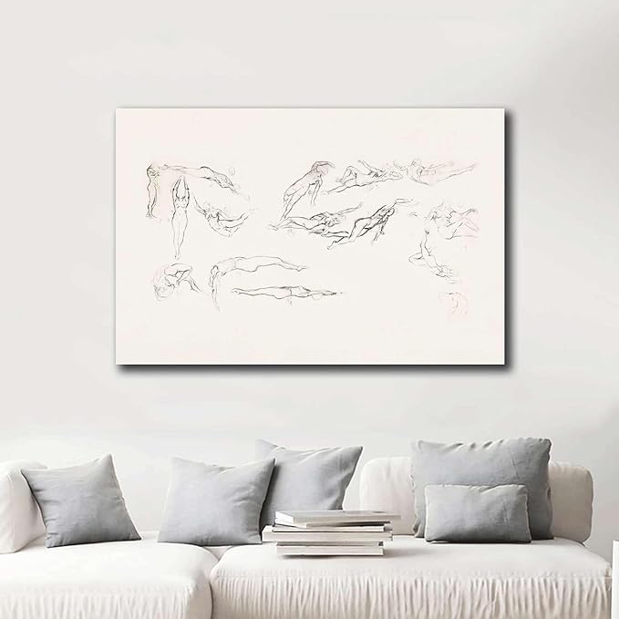 SENLYCH Poster Decorative Canvas Painting Vintage Swimmer Art Sketch Beachy Wall Art Summer Home Decor Swimmer Neutral Art Print Living Room and Bedroom Home Decoration 8x12inch Without Frame