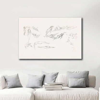 SENLYCH Poster Decorative Canvas Painting Vintage Swimmer Art Sketch Beachy Wall Art Summer Home Decor Swimmer Neutral Art Print Living Room and Bedroom Home Decoration 8x12inch Without Frame