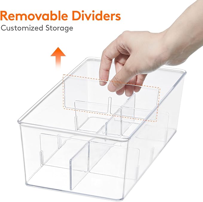 Lifewit Tea Bag Organizer with lids, Plastic Teabag Box with 32 Compartments, Stackable Divided Storage Containers for Cabinet, Pantry, Countertop, Hold Coffee Pods, Sugar Packets, Clear, 4 Pack