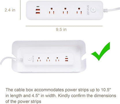 Eichzer Cable Management Box, Premium Cord Organizer Box to Hide Surge Protector on Desk, Power Strip Cover for TV Computer Home Router Office (White)