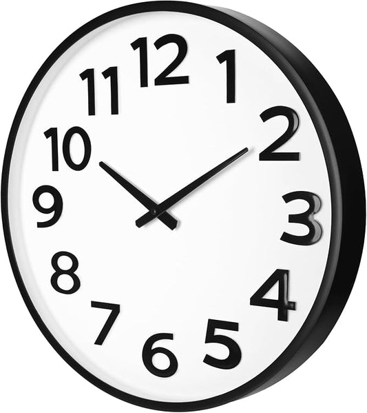 Keepcross 20 Inch Large Wall Clock Battery Operated Silent Non-Ticking, 3D Big Numbers Easy to Read, Analog Quartz Round Clock