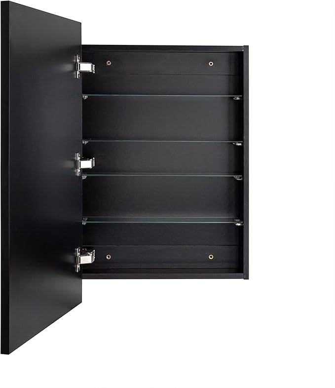 TEHOME 20'' x 30'' Black Recessed and Surface Mount Bathroom Medicine Cabinet with Mirror Matt Black Square Cornered Metal Framed Rounded Rectangle Medicine Cabinet Mirror