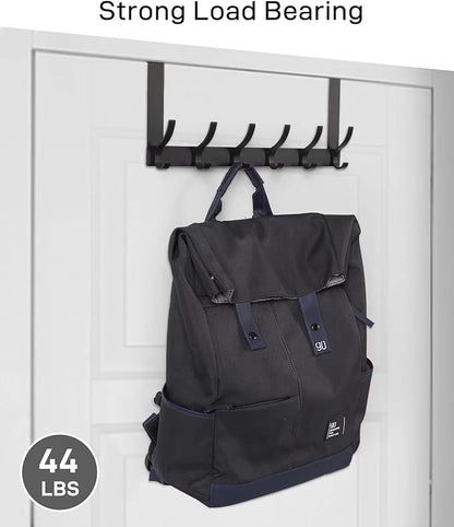 Optish Over The Door Hooks, Door Hanger Hooks for Hanging, Towel Racks for Bathroom with 12 Coat Hook, Coat Rack College Dorm Essentials Bathroom Accessories（1 Pack, Black）
