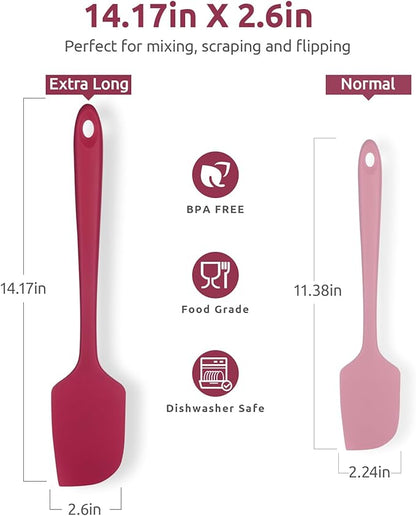 14in Extra Long Silicone Spatula: U-Taste 480ºF Heat Resistant Flexible Baking Mixer Scraper, Large Rubber Mixing Stirring Scraping Seamless Kitchen Turner Utensil for Nonstick Cookware (Red)
