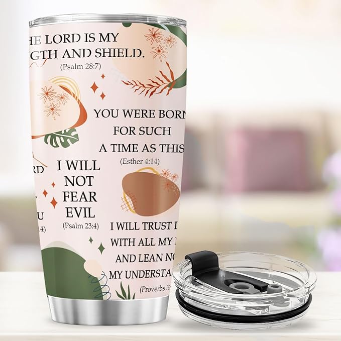 Christian Bible Verse Travel Cup, Inspirational Scripture Quotes Gift 20oz Stainless Steel Insulated Tumbler, Religious Faith Drinkware for Women, Men, Church Members